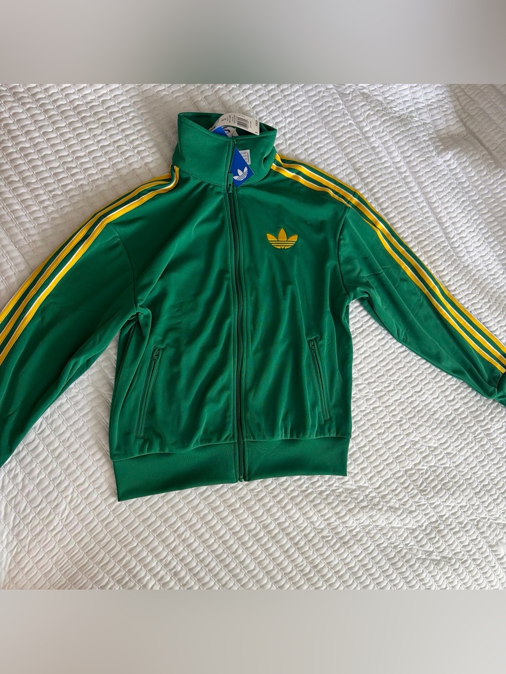 Adidas Firebird track top Green Track Jacket with Yellow Stripes, Size S